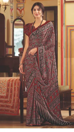 KcPc New Modal Silk Ajrakh Print Patola Saree With Blouse,APL