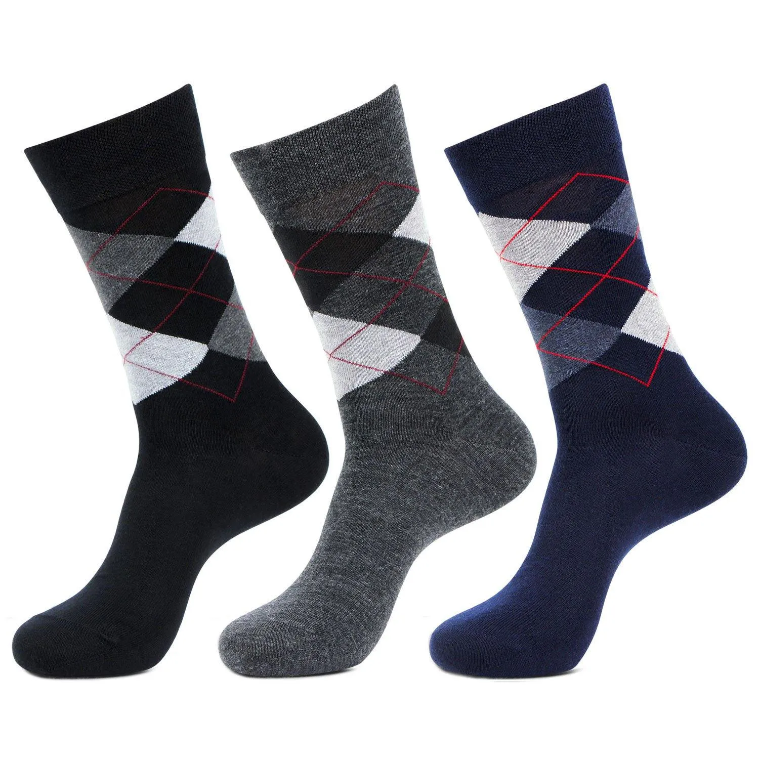 Men Classic Argyle Multicolored Woolen Socks- Pack of 3