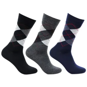 Men Classic Argyle Multicolored Woolen Socks- Pack of 3