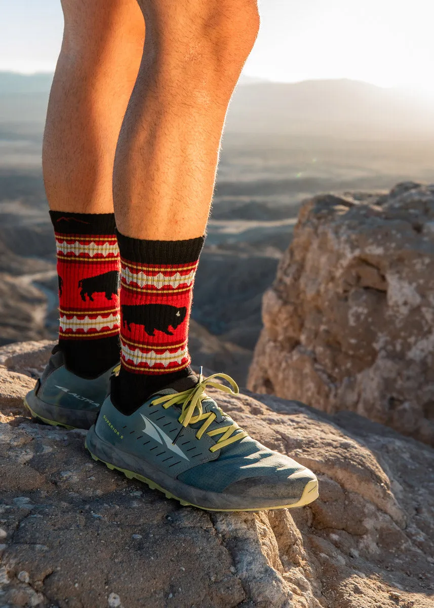 Men's Black Buffalo Cushioned Wool Hiking Boot Socks