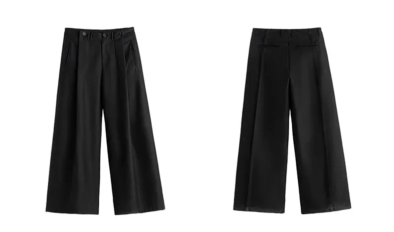 Men's Black High Streetwear Baggy Pleated Wide Leg Trousers