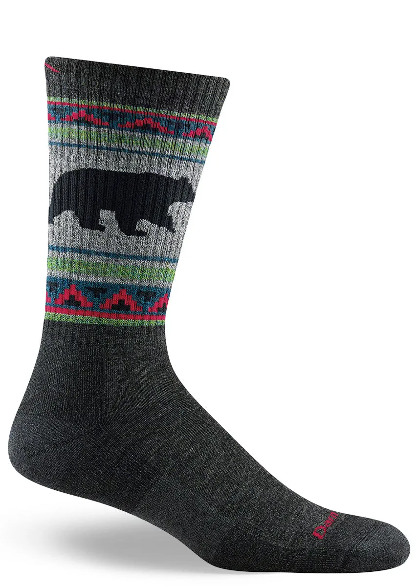 Men's Charcoal Bear Cushioned Wool Hiking Boot Socks