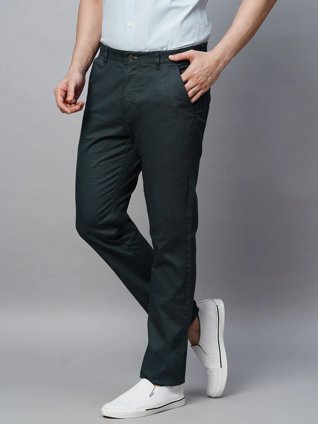 Men's Dk Blue Cotton Lycra  Slim Fit Pant