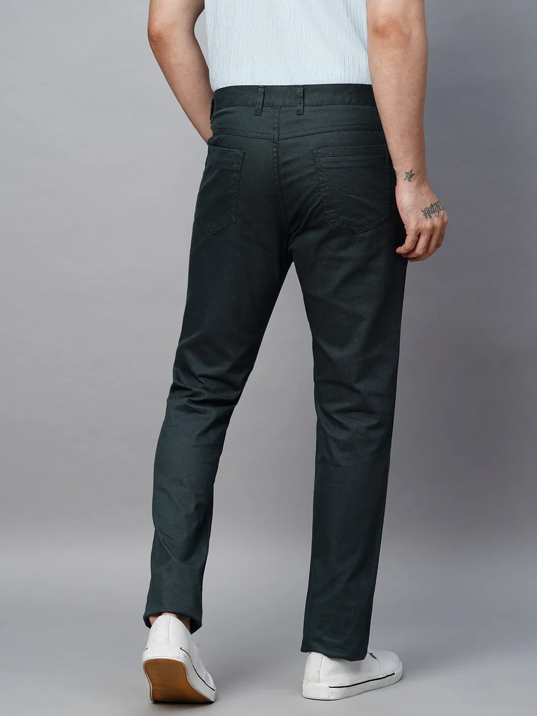 Men's Dk Blue Cotton Lycra  Slim Fit Pant