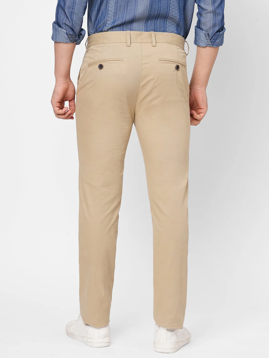 Men's Khaki Cotton Lycra Slim Fit Pant