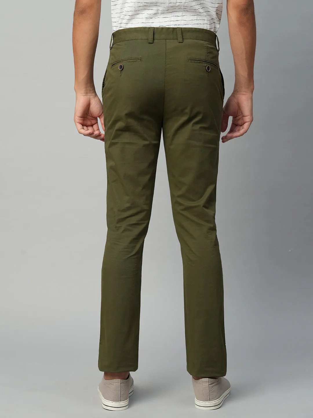 Men's Olive Cotton Lycra Slim Fit Pant