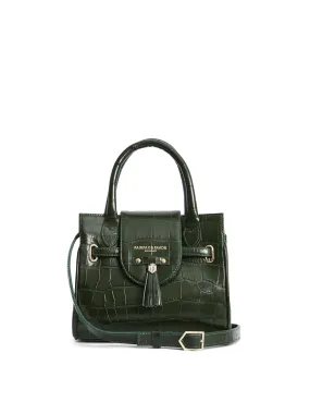 Mini Windsor Handbag - Emerald Green Croc Print Leather