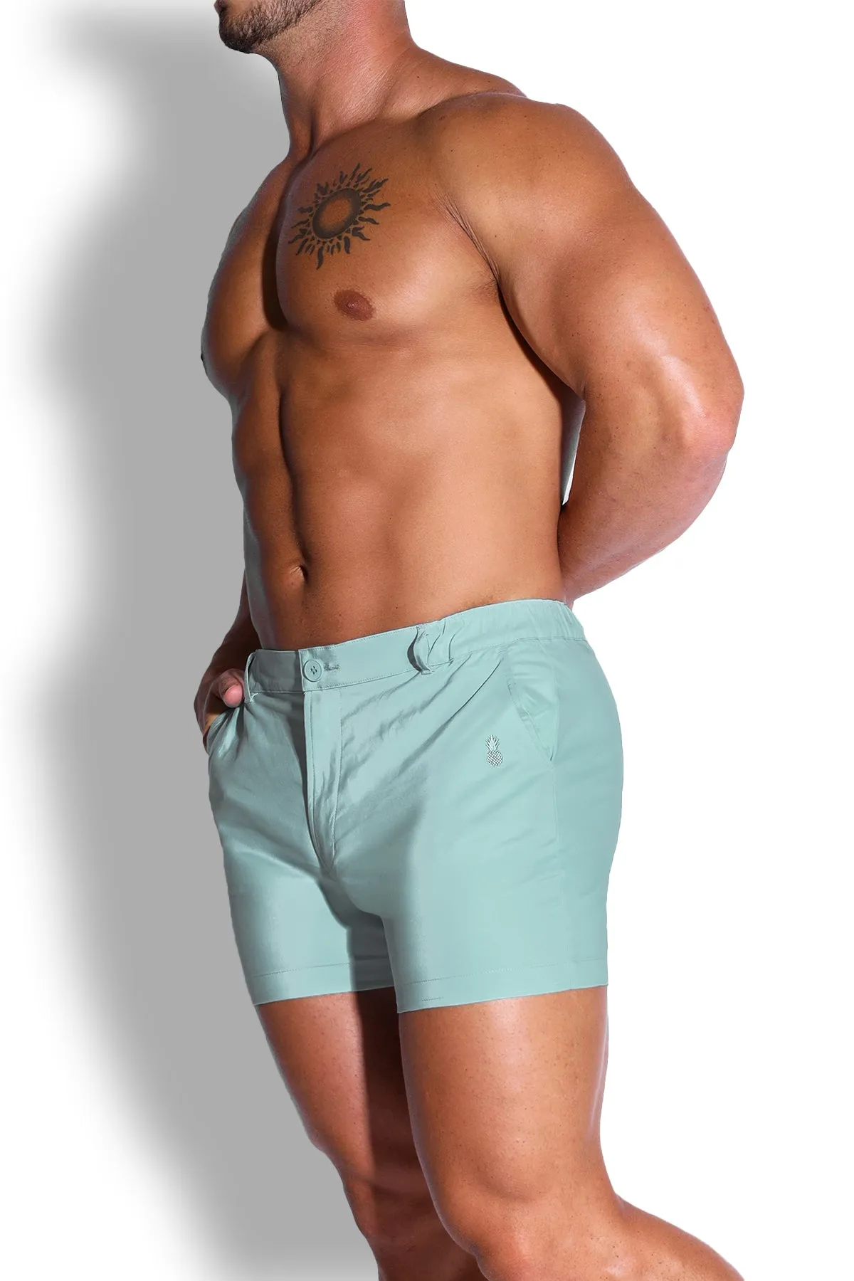 Muscle-fit Men's 4'' Stretchy Chino Shorts - Light Green