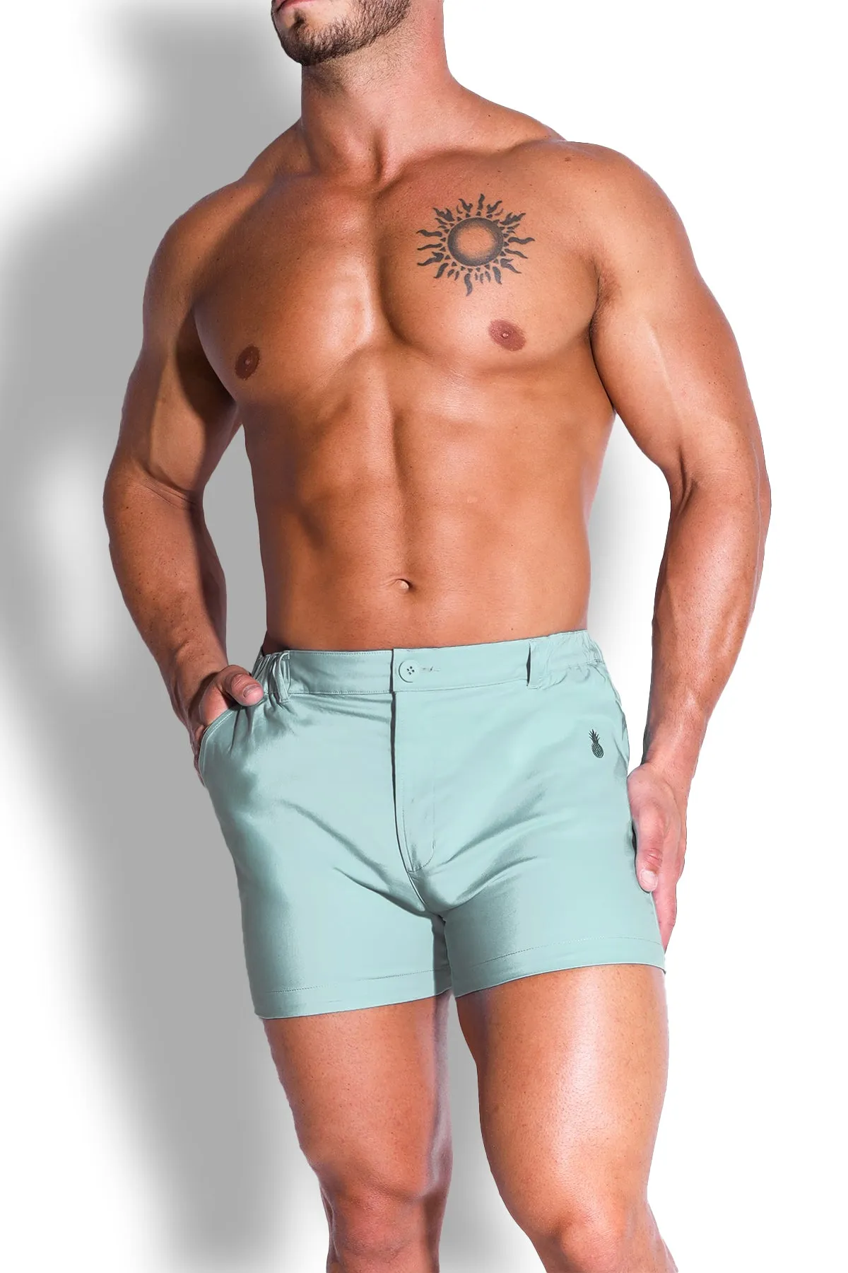 Muscle-fit Men's 4'' Stretchy Chino Shorts - Light Green