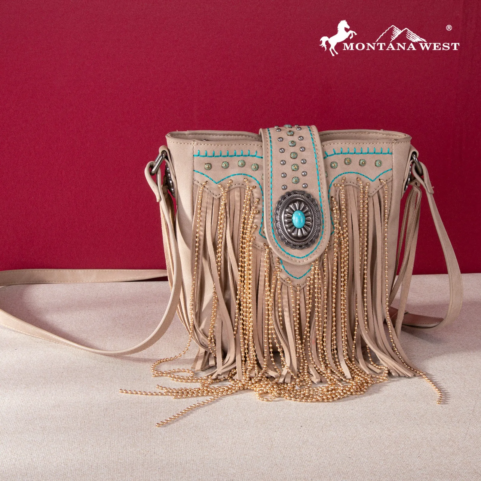 MWF1047-8360  Montana West Fringe Collection Crossbody - Tan