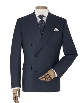 Navy Stripe Double-Breasted Suit Jacket