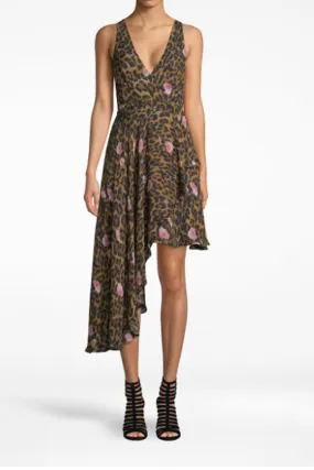 Nicole Miller-Floral Leopard Asymmetrical Dress