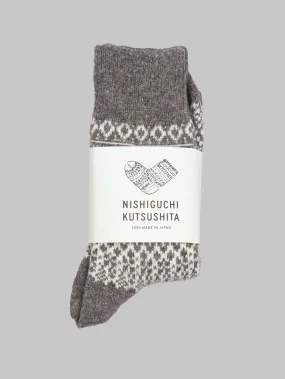 Nishiguchi Kutsushita Wool Jacquard Socks Grey & White