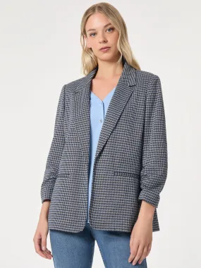 Notch Collar Open Front Houndstooth Jacket