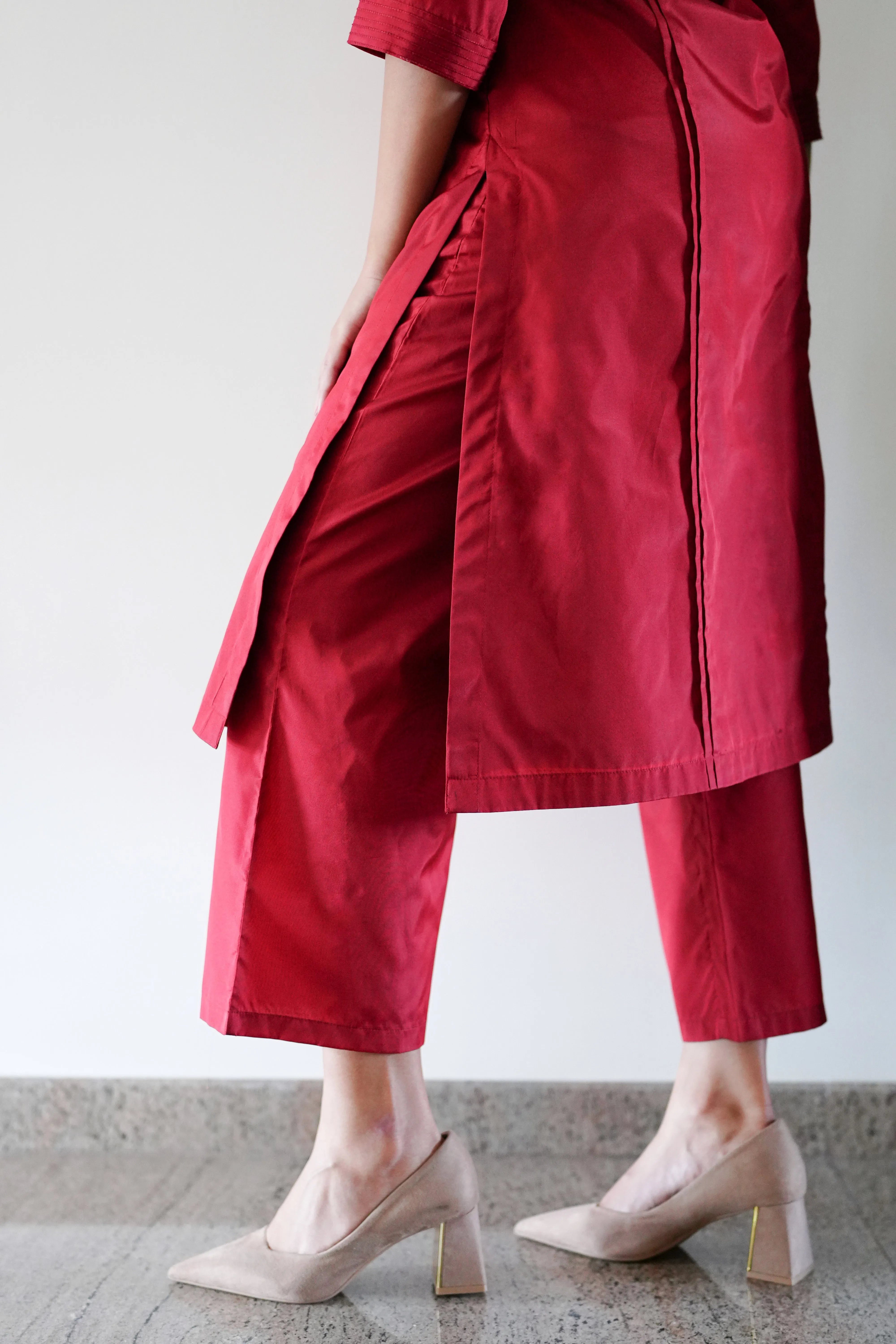 Nyla x Tyohaar | Crimson Red Art Silk Pants