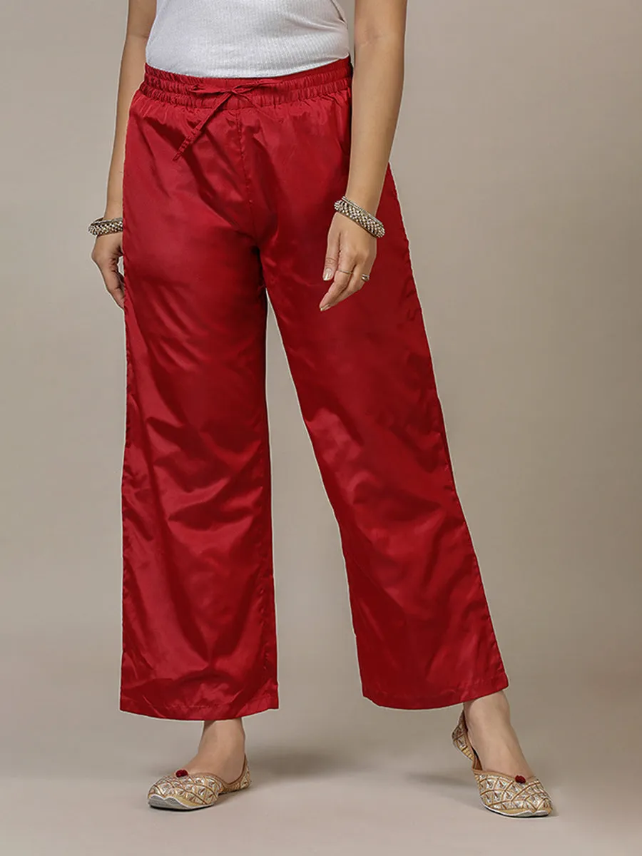 Nyla x Tyohaar | Crimson Red Art Silk Pants