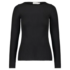 Polkadot BLACK RIB VAL CREW Long Sleeve w Scallop