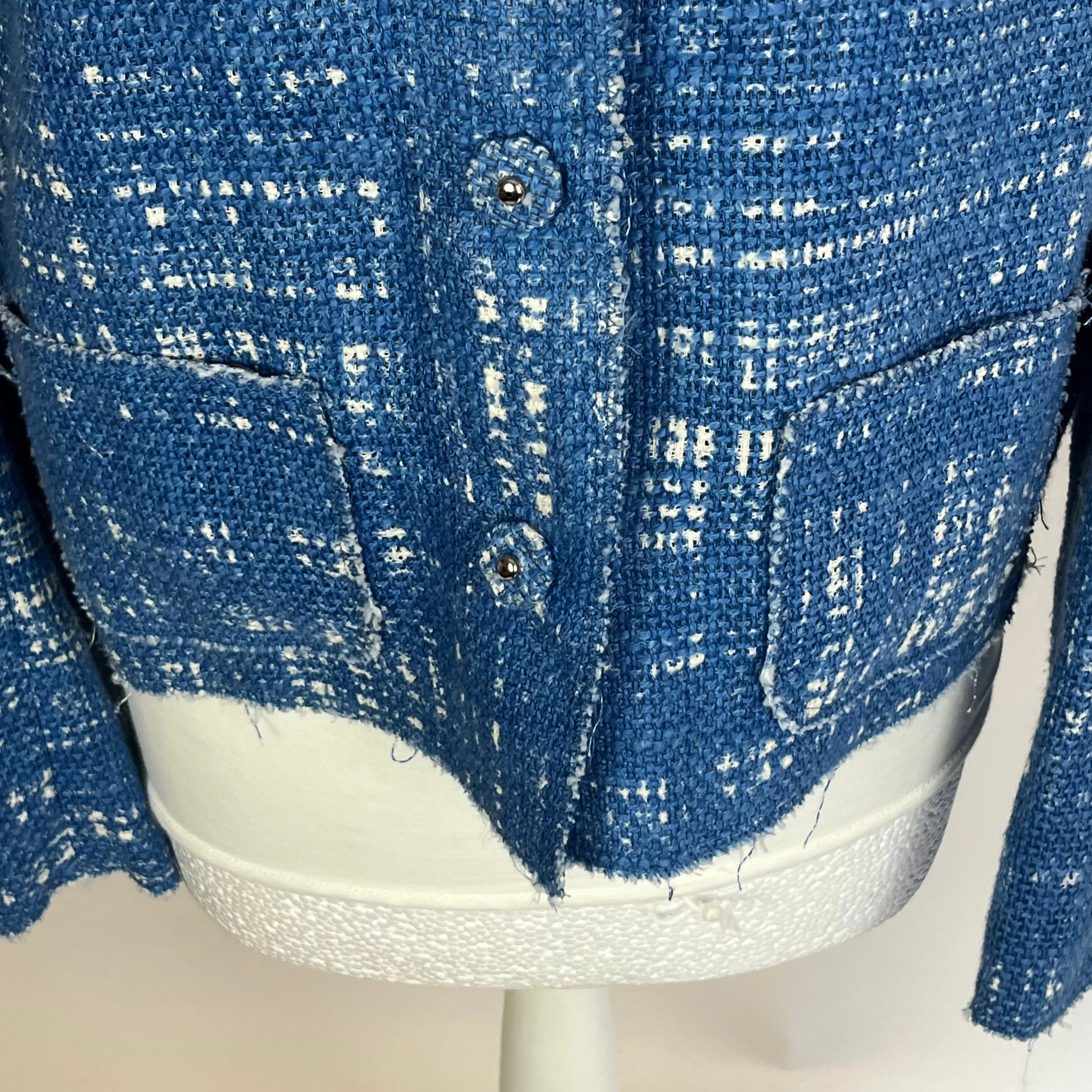 Prada Blue Painted Linen & Cotton Weave Jacket L