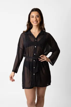 Seascape Mesh Button Up Shirt Dress