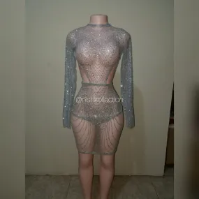 Shimmer mist glitter long sleeve mini dress