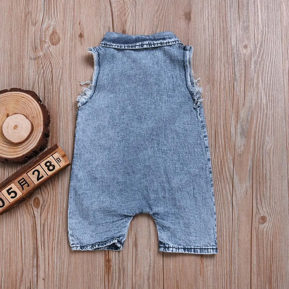 Short-sleeve Denim Romper u1