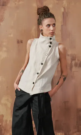 Sleeveless Buttoned Linen Top