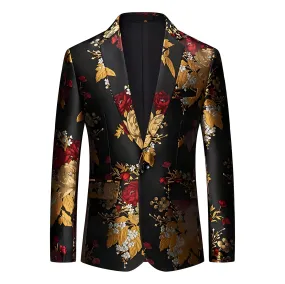 The Gautier Jacquard Slim Fit Blazer Suit Jacket - Gold