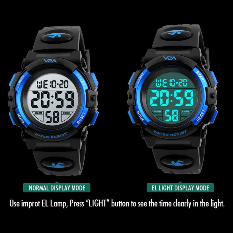 V2A Kids LED 5ATM Waterproof Digital Sports Casual Watch For Boys And Girls