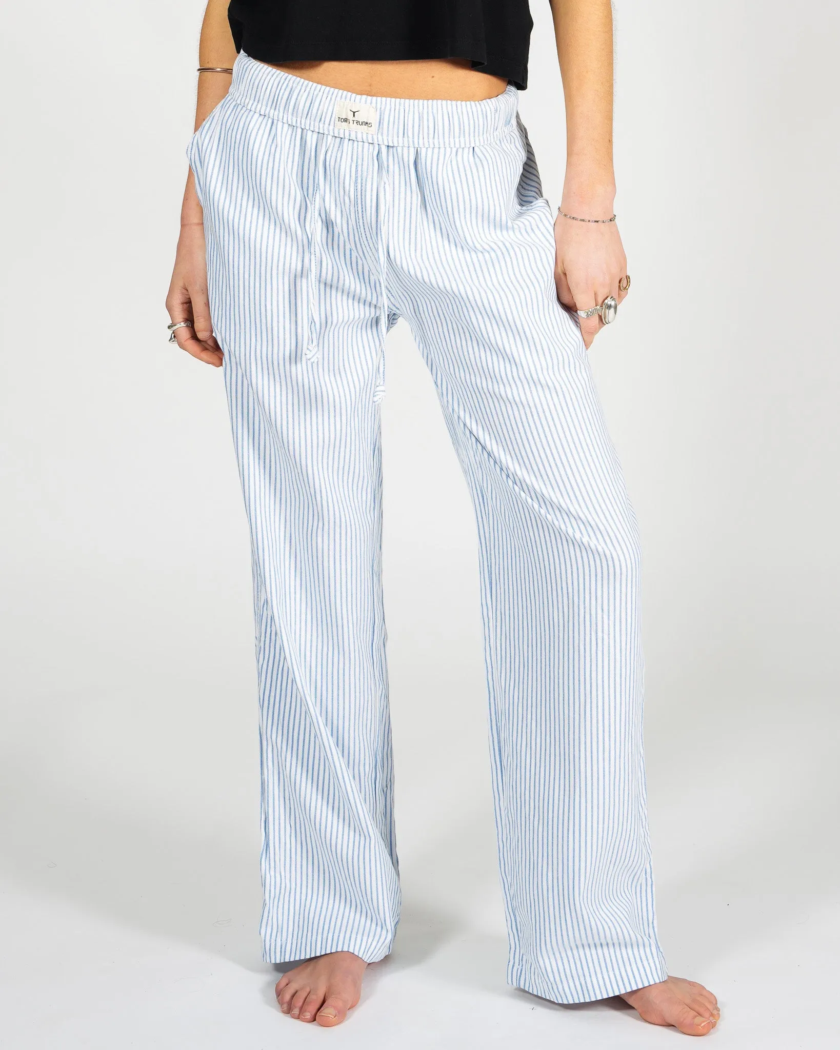 White & Blue Pinstripe Trousers