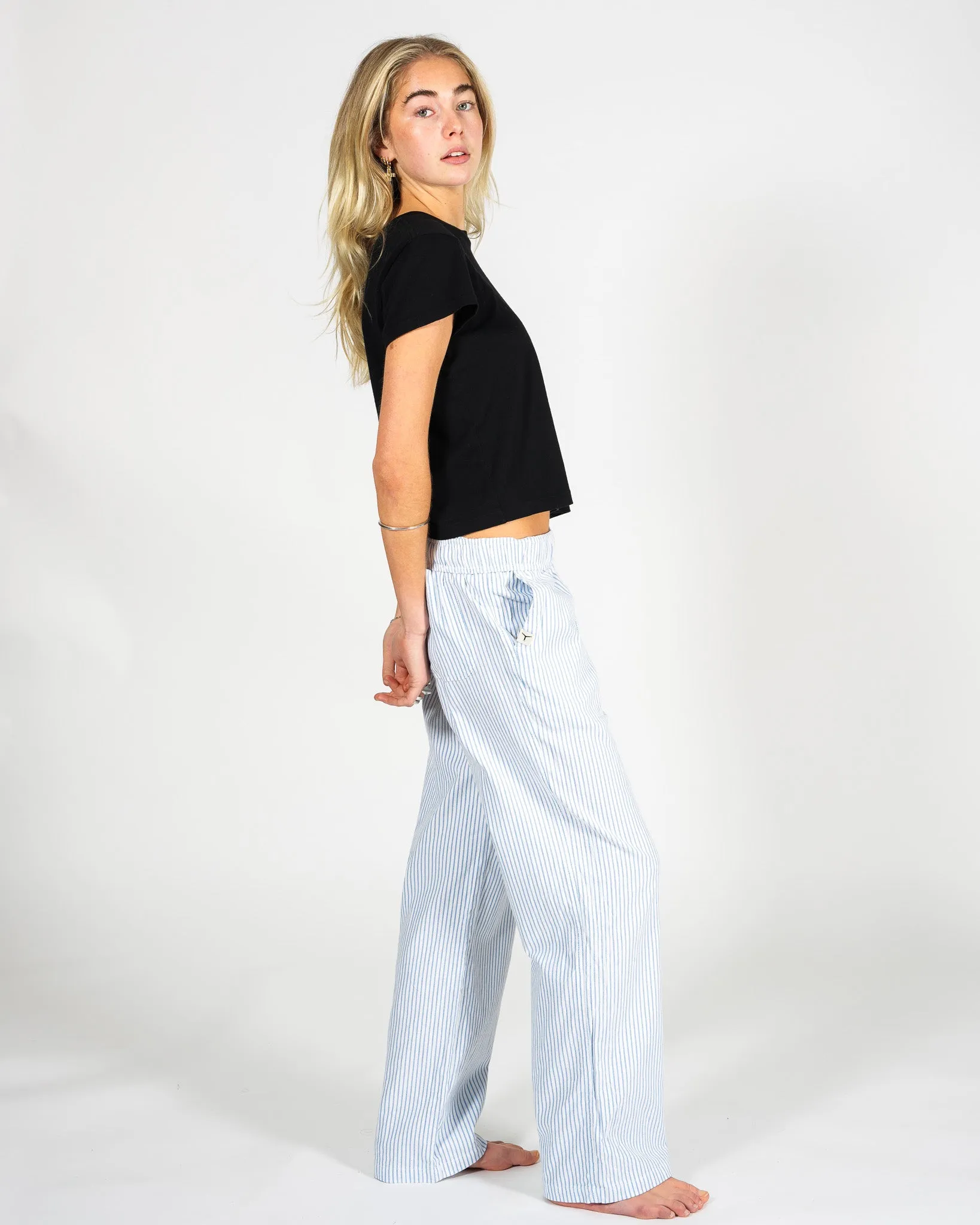 White & Blue Pinstripe Trousers