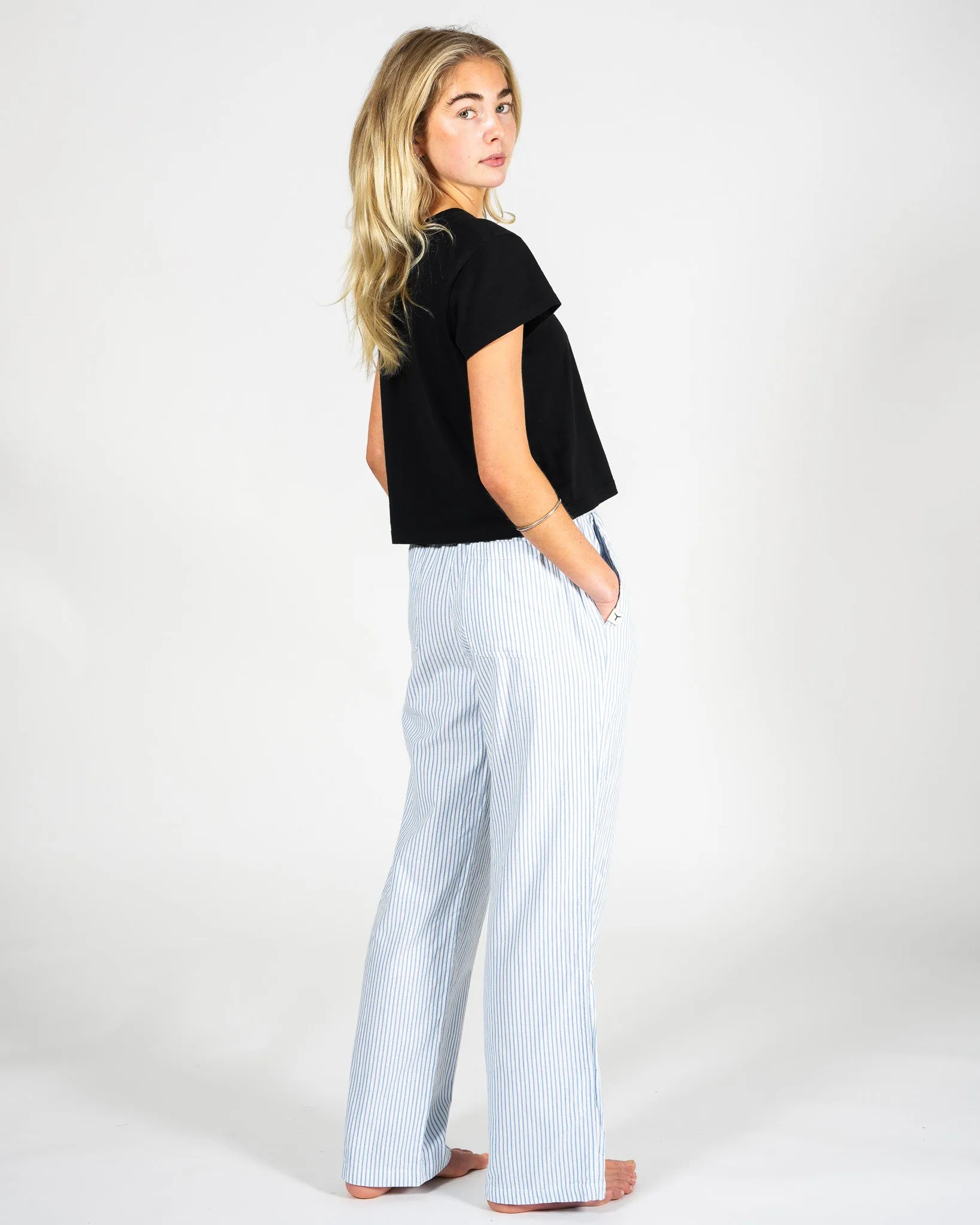 White & Blue Pinstripe Trousers